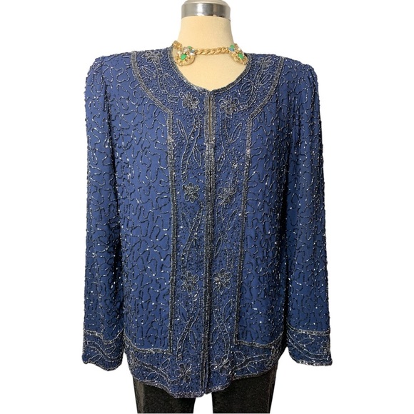 Gorgeous Elegant Blue Long Sleeves Beaded Embellished Jacket Size M/L - Picture 13 of 13